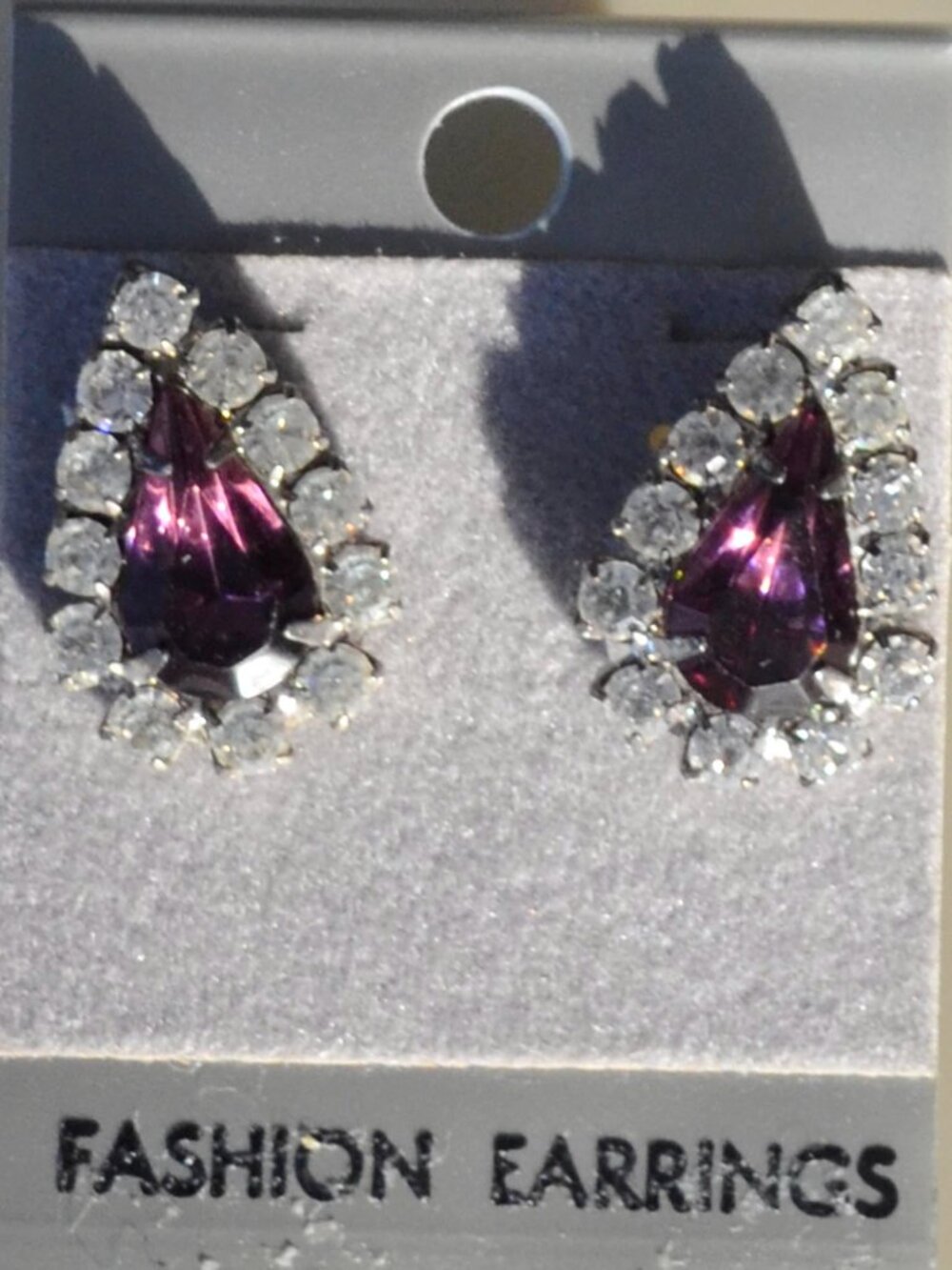 Amethyst and Clear Rhinestone Teardrop Earrings